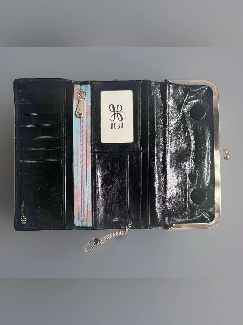 HOBO RACHEL Continental Wallet Black Leather Kiss-Lock Clutch Bag Magnetic Retro